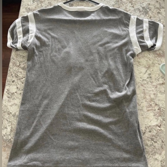 VS PINK Ringer Tee Gray With Black And White Plaid Logo Small - Picture 5 of 7